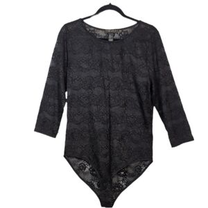 3/$20 Forever 21 Black Lace Bodysuit Womens Plus Size 2X Long Sleeve Sheer Top